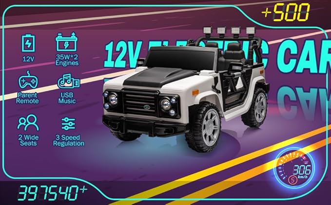 12V SUV 5MPH 2-Seater Ride on Toys, Ride-on Truck Toy w/Parent Remote,4W/2D 3-Speed Kids Electric Vehicles with Motor,Spring Suspension,LED,Music (12V Electric Ride on Truck SUV)