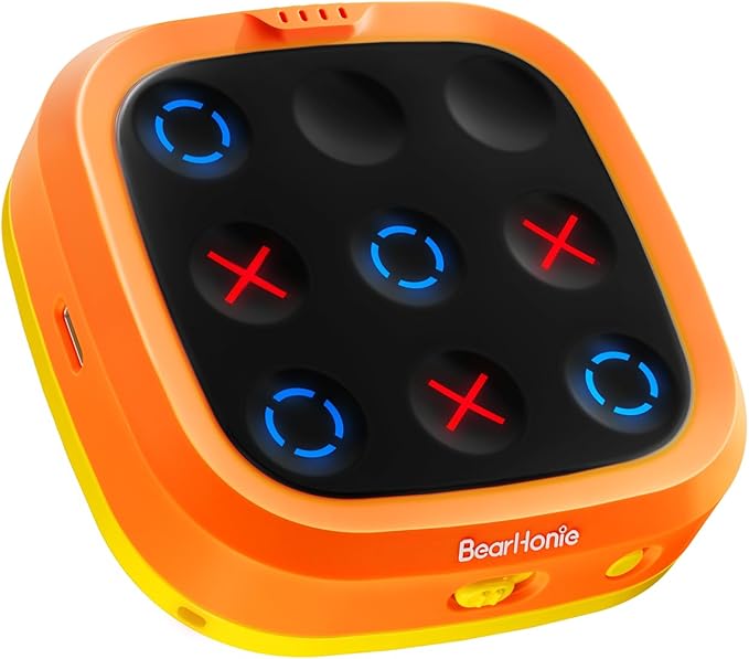 4-in-1 Handheld Tic Tac Toe Game Portable Electronic Board Games for Kids & Adults, Travel Fun & Memory Growth Gift, Orange
