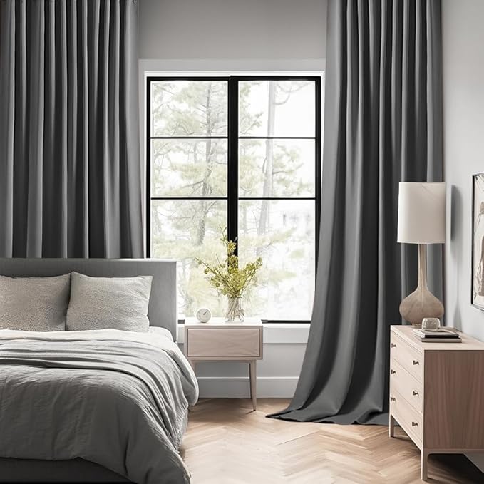MIULEE Back Tab Grey Blackout Curtains 90 Inch Long 2 Panels Set for Living Room Bedroom Privacy, Rod Pocket/Pinch Pleated Thermal Insulated Room Darkening Light Blocking Curtains, 52 x 90 Inch