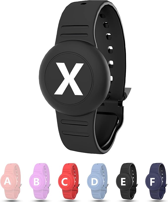Waterproof Bracelet for AirTag Kids, Personalized Initial Letter Hidden Holder Compatible with Air Tag, Silicone Case for Airtag Adjustable Anti-Lost GPS Tracker for Toddler Child Elder, X