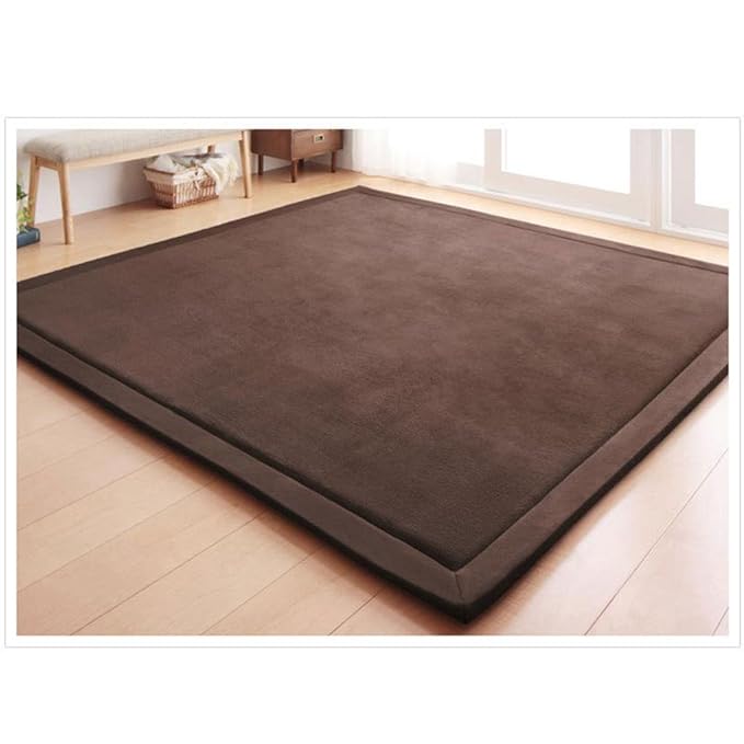 Loartee Coral Velvet Crawling Rug (6.0'x 6'8", Coffee) for Toddler Children Play Area Rug Yoga Mat Exercise Pad Carpet