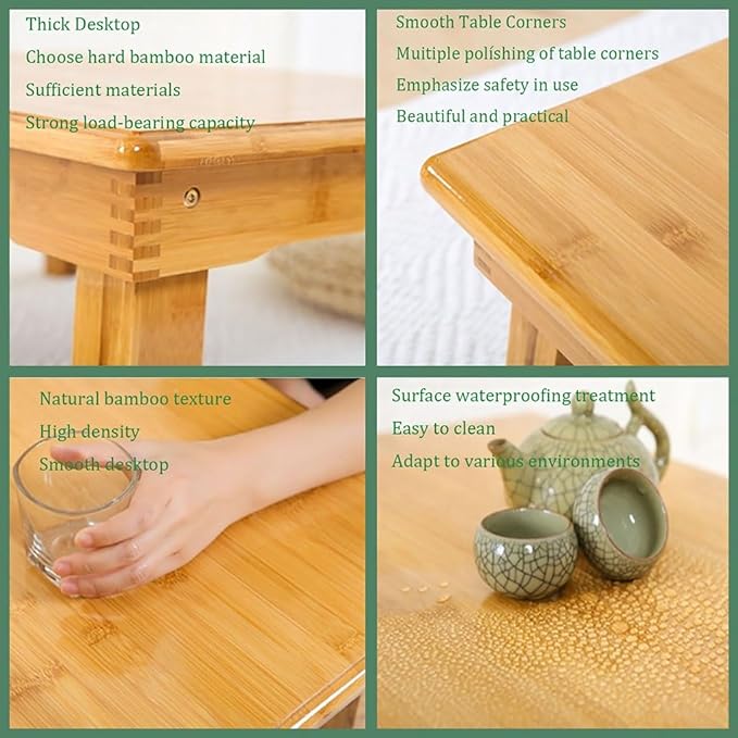 SH-tables Folding Japanese-Style Square Bamboo Table, Computer Desk, Low - Image 4