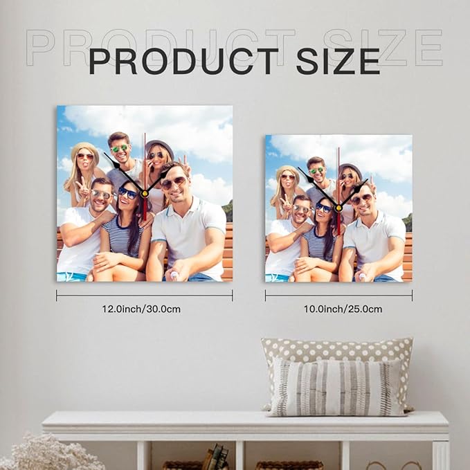 Generic Custom Clocks for Walls Personalized Clocks with Photo Text Logo That PVC Customized Round Silent Clock for Living Room Wedding Friend Family Lover, 12inch-30cm