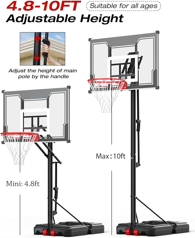 Mayfire Kids Basketball Hoop Adjustable Height 4-8.5 FT, Portable Basketball Goal System with 33'' Shatterproof Backboard for Kids Youth Teens in Driveway, Backyard, Outdoor Play