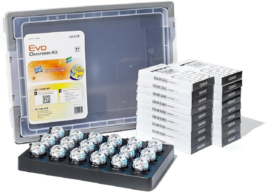 Evo Classroom Kit (18 Bots): Interactive Coding Robot, Kids Ages 5+, Includes 18 Evo Robots, Color Code Markers, Charging Cradle, Bot Stickers, Access to 700+ STEAM Lessons, Educators & Parents