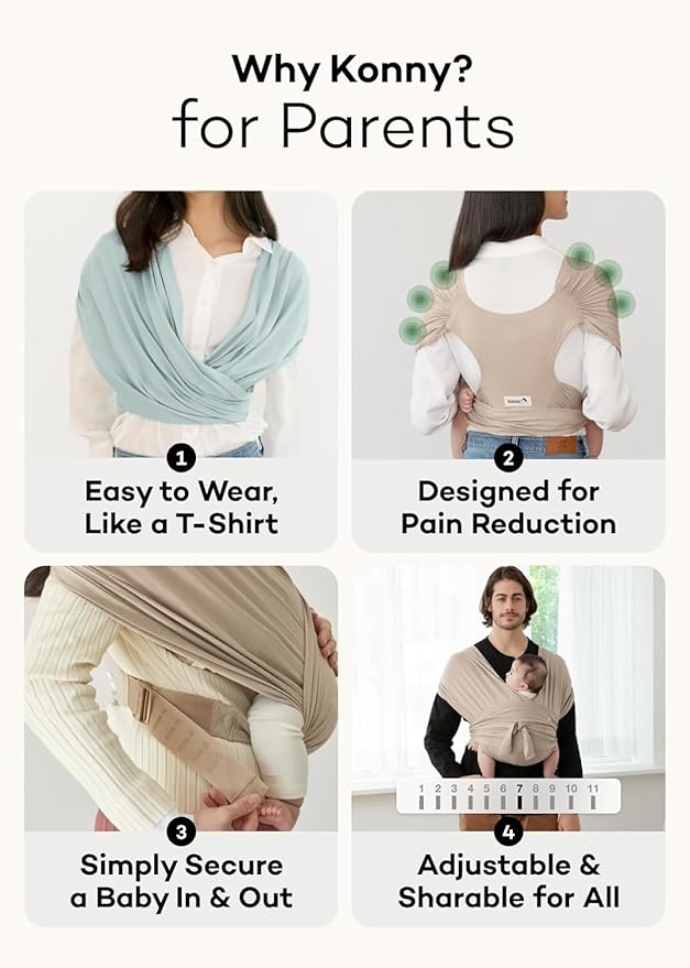 Konny Baby Carrier Flex SoftBreeze with Head Support - Adjustable, Easy to Wear Baby Wrap Sling, Perfect for Newborn Babies Essentials up to 44 lbs (XS-XL) - Black