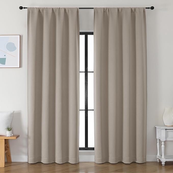 Simplebrand Ava Stone Blackout Curtains for Bedroom 90 Inches Long 2 Panels Set, Solid Privacy Energy Saving Living Room Window Treatment Curtains Blackout Drapes, W50 x L90 Inch, Stone