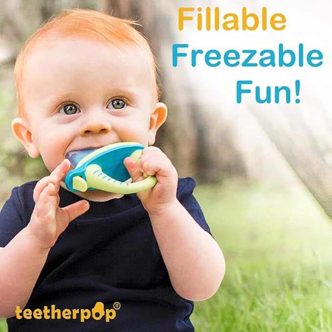 Teetherpop Fillable Silicone Teether for Babies (2-Pack) – Breastmilk Popsicle Molds for Teething w/Spill-Proof Sippy Slits – Freezable Baby Teethers for Liquids & Purées (Fuchsia/LimonTeal)