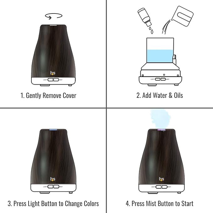 HealthSmart Essential Oil Diffuser, Cool Mist Humidifier and Aromatherapy Diffuser with 150ML Tank Ideal for Small Rooms, Adjustable Timer and Mist Mode, Wood Grain Brown