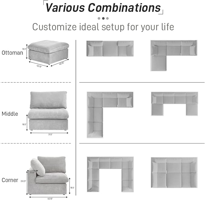 Cloud Modular Sectional Sofa Couch, 120.45" Convertible Couches 3 Seater Sofa - Image 5