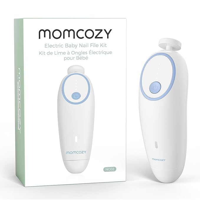 Momcozy Baby Nail File Electric, Rechargeable Baby Nail Clipper, Gentle Baby Nail Trimmer Electric with Night Light, 7 Grinding Head Replacement Pads, Blue