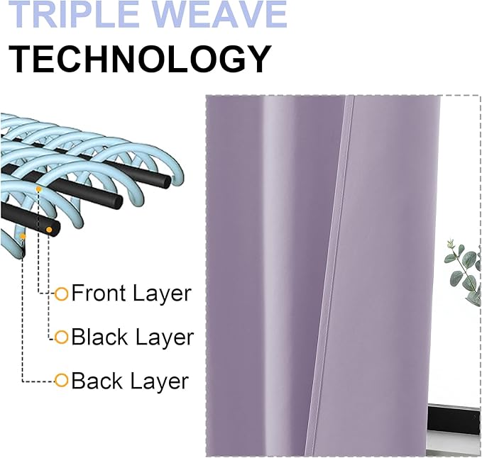 Simplebrand Ava Lilac Blackout Curtains for Bedroom 63 Inch Length 2 Panels Set, Nursery Thermal Insulated Energy Saving Rod Pocket Window Treatment Curtains Blackout Drapes, W40 x L63 Inch, Lilac