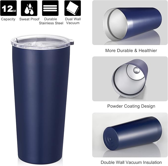 VEGOND 20oz Tumbler Bulk with Lid and Straw 6 Pack, Stainless Steel Vacuum Insulated Tumbler, Double Wall Coffee Cup Travel Mug, Navy Blue