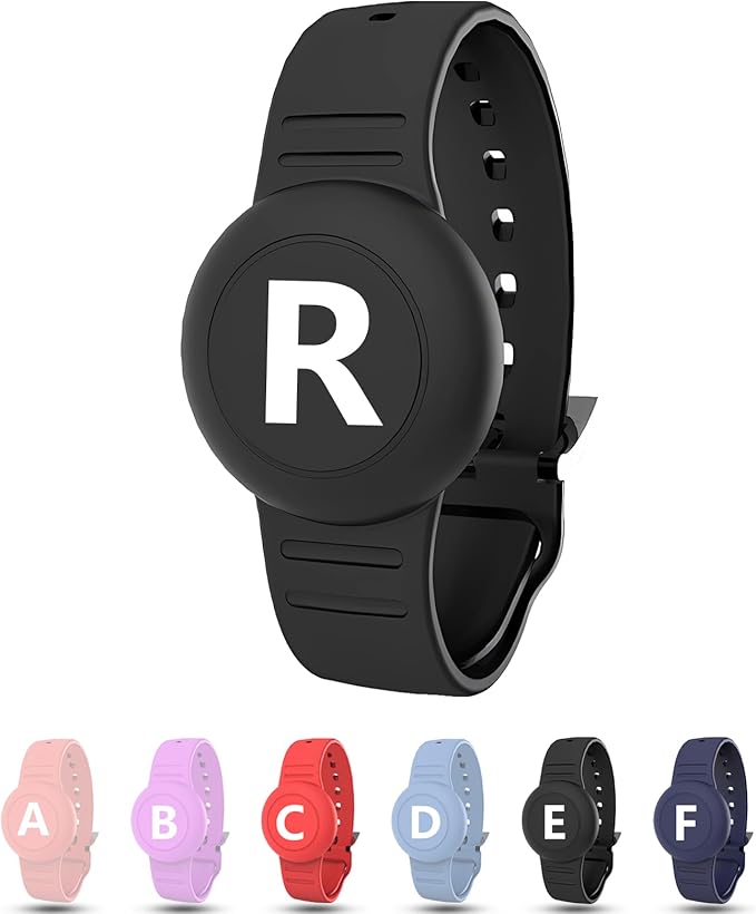 Waterproof Bracelet for AirTag Kids, Personalized Initial Letter Hidden Holder Compatible with Air Tag, Silicone Case for Airtag Adjustable Anti-Lost GPS Tracker for Toddler Child Elder, R
