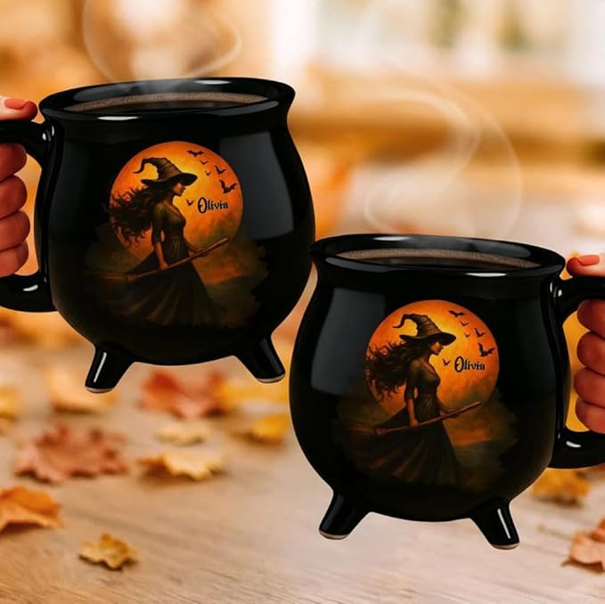 Custom Witch Cauldron Mug, Witch Themed Halloween Coffee Mug, Personalized Witches Brew Halloween Coffee Mug For Women, Besties, Family, Witches Cauldron (3 Pcs)