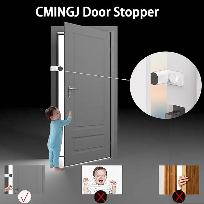 CMINGJ (8 Pack) Adjustable Door Guard Door Stop, Door slam Stopper, Finger Pinch Guard,Revolving Door Stopper for Baby Child Proofing, Anti Door slam, Pet Door Stopper, Easy to Install,White (8 Pack)