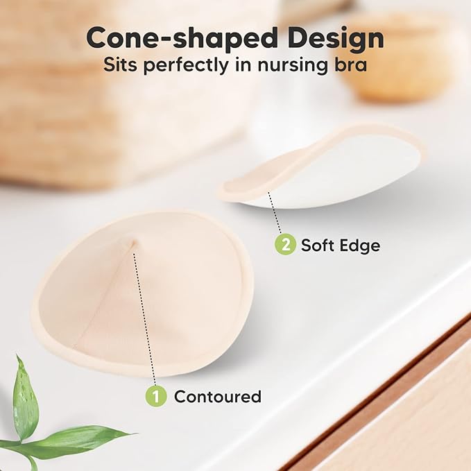 Organic Nursing Pads - 14 Washable Viscose Derived from Bamboo Breastfeeding Pads, Wash Bag, Reusable Breast Pads for Breastfeeding, Nipple Pads for Breastfeeding Essentials(Bare Beige, XL 5.5")