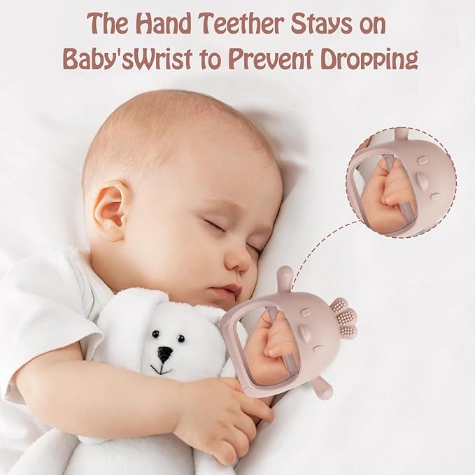 Teething Toys (5 Pack) - Tinabless Infant Teething Relief Toys&Teething Mitten Set, Food Grade Silicone Anti Dropping Wrist Hand Teethers Baby Chew Toys for Sucking Needs, Silicone Baby Teethers(Pink)