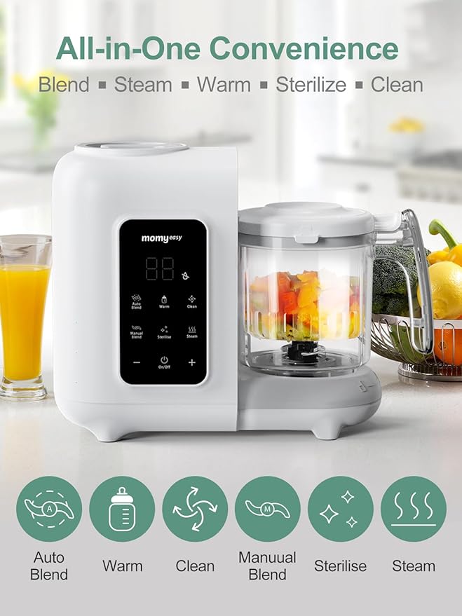 MOMYEASY Baby Food Maker, Baby Food Steamer and Puree Blender, Food Processor Chopper Grinder Steamer in-One, Auto Cooking & Grinding with Touch Control Panel&Self Cleans, BPA-Free