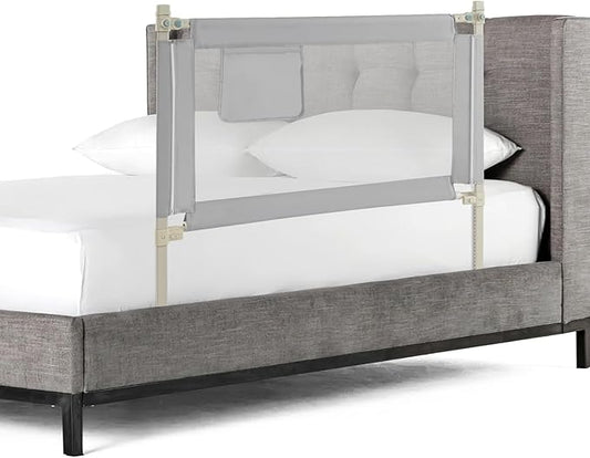 BABY JOY Bed Rail for Toddlers, 47''Long, Height Adjustable & Foldable Baby Bed Rail Guard w/Storage Pocket & Double Safety Child Lock for Kids Twin Double Full Size Queen King Mattress (Grey)