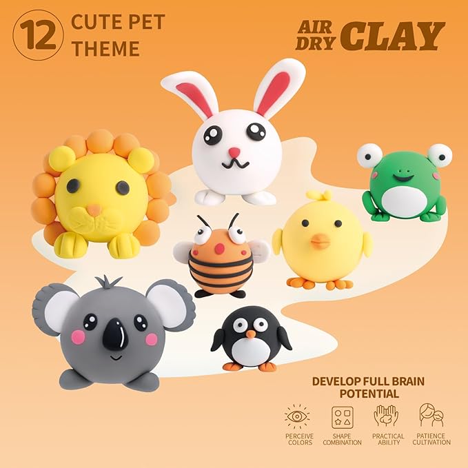 Air Dry Clay Kits - Modeling Clay for Kids, Ultra Light & Soft, Safe & Non-Toxic, DIY Air Dry Clays Kit with Sculpting Tools and Tutorials, Creatible Art Crafts Toys Gifts for Boys Girls