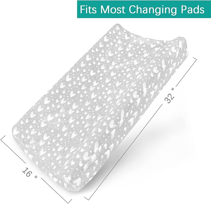 Waterproof Changing Pad Cover 2 Pack, 100% Cotton Change Table Cover Sheets, Ultra Soft, Unisex White Grey Star Print
