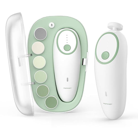 Momcozy Baby Nail File Electric, Gentle Baby Nail Trimmer Electric Rechargeable, Baby Nail Clipper Electric, 7 Grinding Head Replacement Pads
