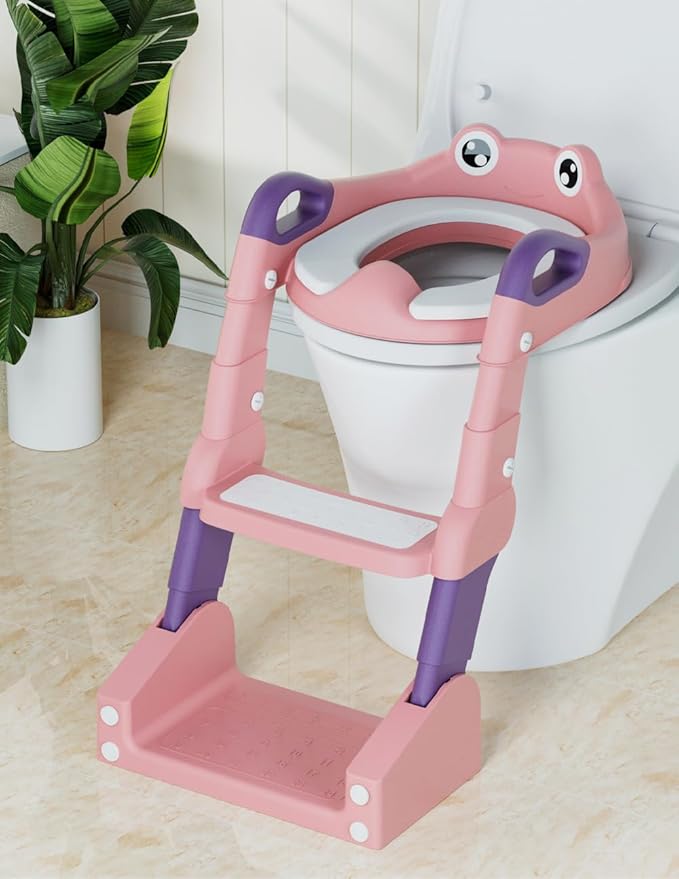 Potty Training Seat, Toddler Potty Training Toilet, Upgrade 2 In 1 Toddler Toilet Seat with Steps Stool Splash Guard and Anti-Slip Pad Soft Cushion, Potty Seats for Toddlers Baby Kids
