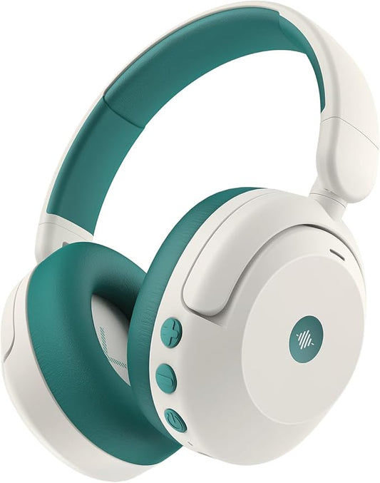 iClever BTH20 Active Noise Cancelling Headphones for Kids, 60H Play Time,Type C Fast Charging,Safe Volume 80dBA,Bluetooth5.4,Award-Winning Kids Headphones Wireless for iPad Tablet Airplane,White&Green
