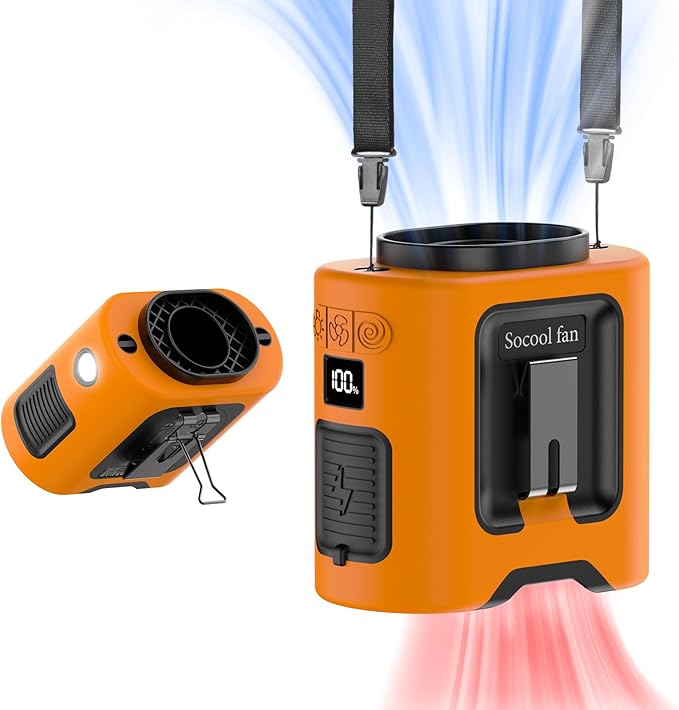 Socool 14500mAh Portable Waist Fan Clip on Belt 360 Rotation Wearable Rechargeable Personal Shirt Fan, 67H Cooling 5-Speed Battery Operated with Light, Neck Fan Hands-Free for Outdoor Jobsite Camping