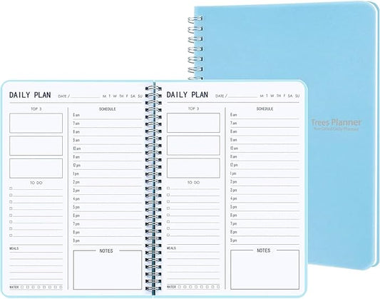TREES Hourly Daily Planner Undated with To-Do List, Meals, Notes,Appointment Planner Book 10" x 7.3", Flexible PVC Cover,Twin-Wire Binding