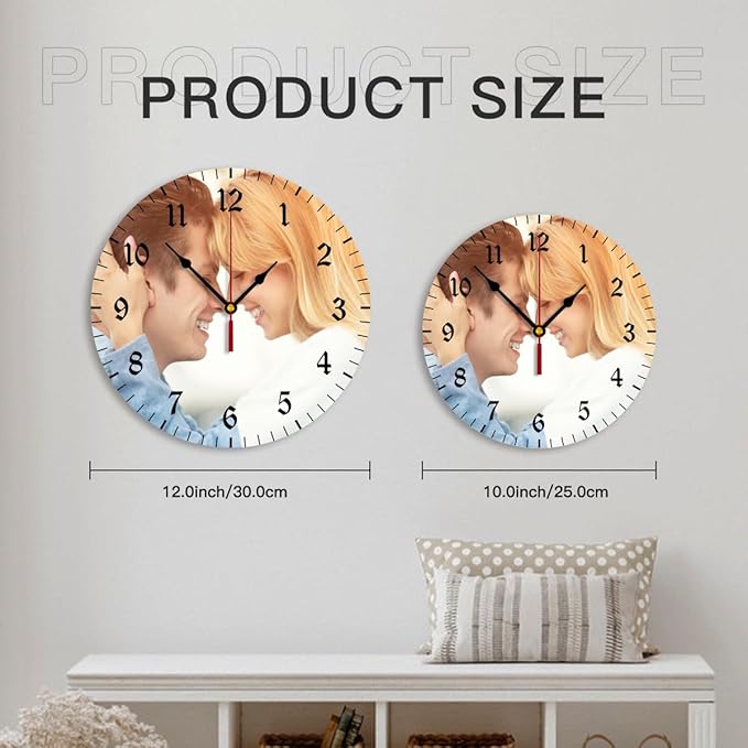 Generic Custom Clocks for Walls Personalized Clocks with Photo Text Logo Customize Gifts for Kitchen Bathroom Home Wedding Friend Family Lover, 10inch-25cm