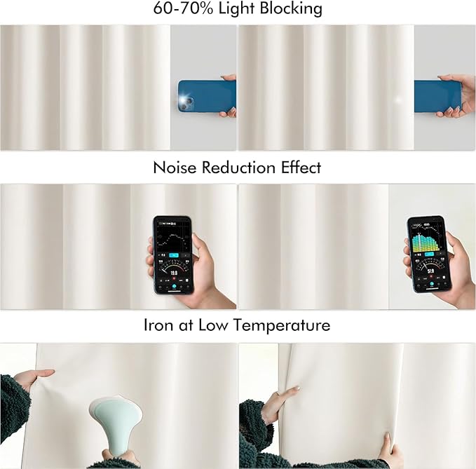 MIULEE Ivory Back Tab Blackout Curtains 90 Inches Long 2 Panels Set for Living Room Bedroom Privacy, Rod Pocket/Pinch Pleat Thermal Insulated Room Darkening Pleated Light Blocking Drapes