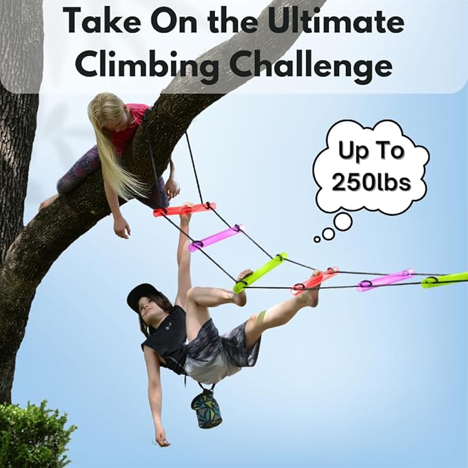 Slackers Exclusive Ninjaline Kit with Rickety Bridge & 15' Bachar Ladder – 36' Obstacle Course Line with 7 Obstacles – Outdoor Ninja Training System