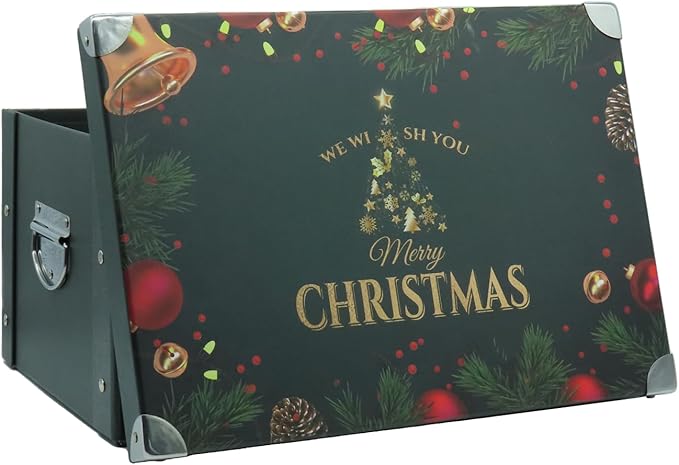 GUOZI Collapsible Storage Box, Decorative Memory Box with Lid & Metal Reinforced Corners, Cardboard File Bin with Handles, Organizer Gift Box for Keepsake Toy Photos Office Nursery Wardrobe Bookshelf