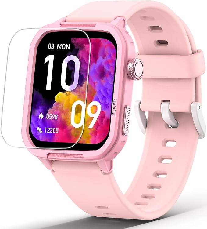 Smart Watch for Kids No Phone Needed, Tempered Glass Fitness Tracker Boy Teens with 19 Sport Modes, Pedometer, Sleep Monitor, Kids Watch Birthday Gifts Toy Gift for Girls Boys 6-16 (Pink)