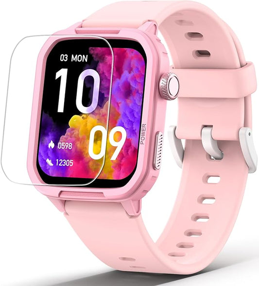 Smart Watch for Kids No Phone Needed, Tempered Glass Fitness Tracker Boy Teens with 19 Sport Modes, Pedometer, Sleep Monitor, Kids Watch Birthday Gifts Toy Gift for Girls Boys 6-16 (Pink)
