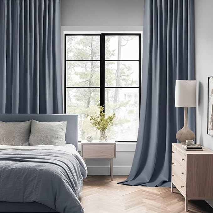 MIULEE Stone Blue Back Tab Blackout Curtains 102 Inch Long 2 Panels Set for Bedroom, Rod Pocket/Pinch Pleated Thermal Insulated Living Room Darkening Light Blocking Floor to Ceiling Drapes