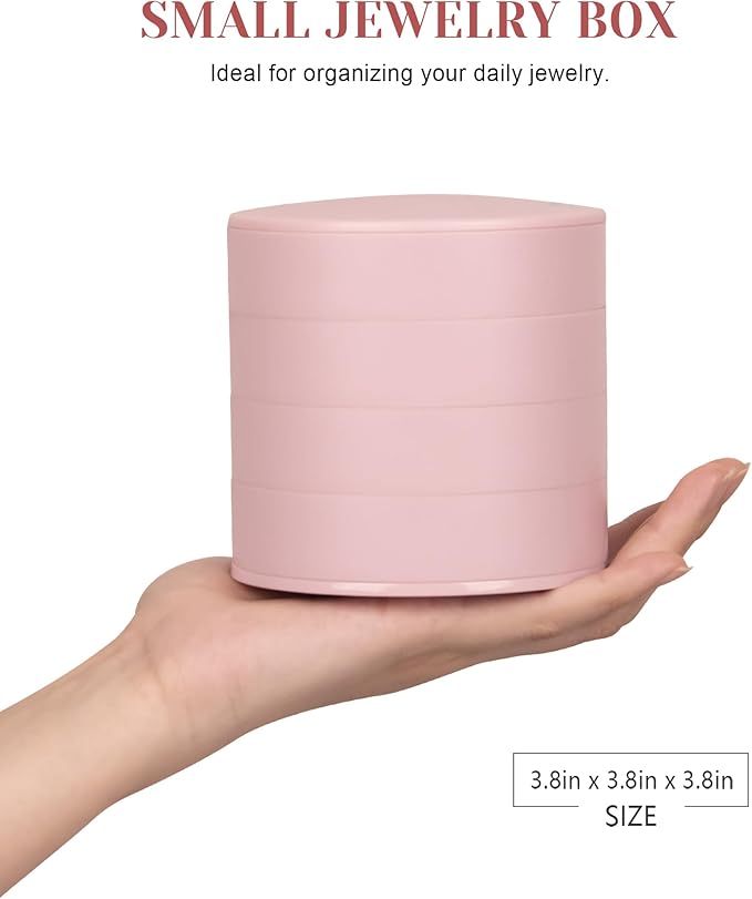 CONBOLA Jewelry Organizer, Small Jewelry Storage Box Earring Holder for Women, 4-Layer Rotating Travel Jewelry Tray Case with Lid for Bracelets Rings Bracelets, Gift for Women Teen Girls