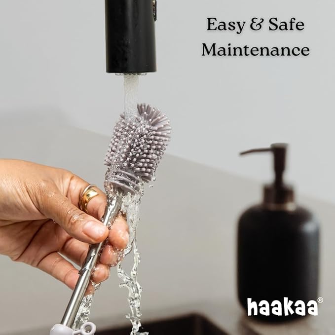 Haakaa Silicone Cleaning Brush Kit – Household Cleaning Brushes for Bottles and Crevices – Food-Grade Silicone: Dishwasher Safe (Brush-Grey)