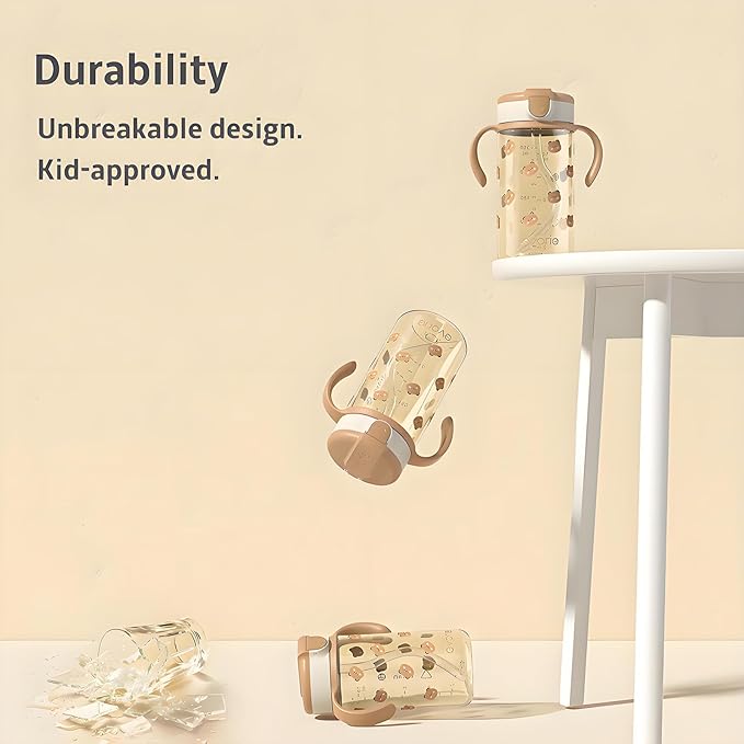 Evorie Tritan Spill Proof Toddler Straw Sippy Cup, 10 oz for Baby and Toddlers 1-3 Years Old, No Spill Straw Water Bottle with Removable Handles, Ideal for School, BPA-Free, Under the Sea