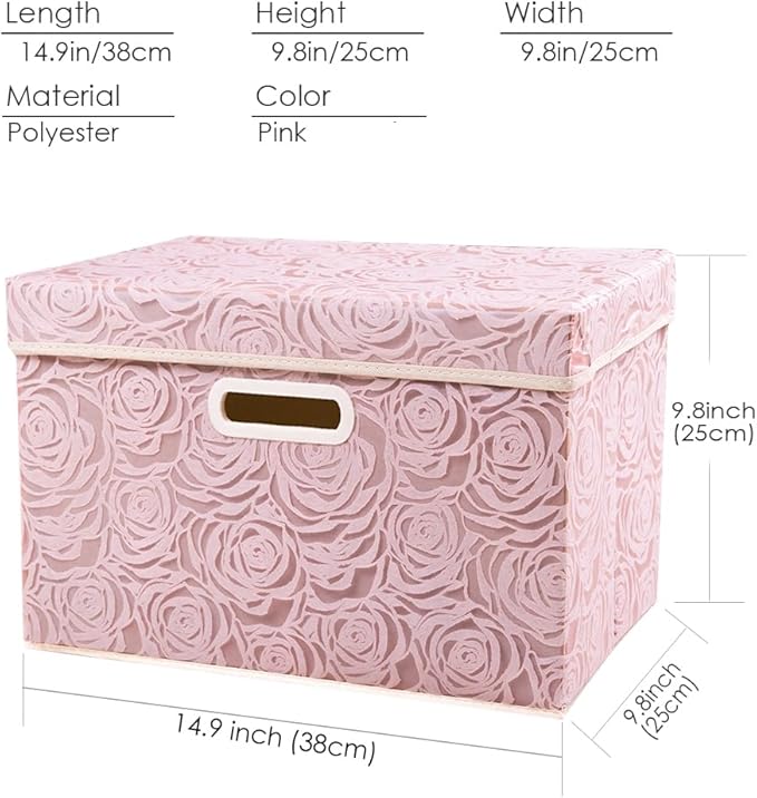 PRANDOM Collapsible Storage Boxes with Lids Fabric Decorative Storage Bins Cubes Organizer Containers Baskets with Cover Handles Divider for Bedroom Closet Living Room 14.9x9.8x9.8 Inch 1 Pack