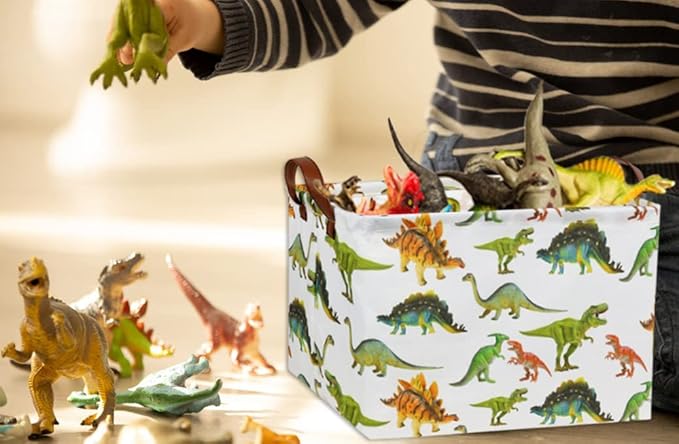HIYAGON Rectangular Dinosaur Basket Baby Kids Storage Basket for Boys Cute Toy Box Bin Organizer Book Shelf Dinosaur Room Decor(Toy Dinosaur)