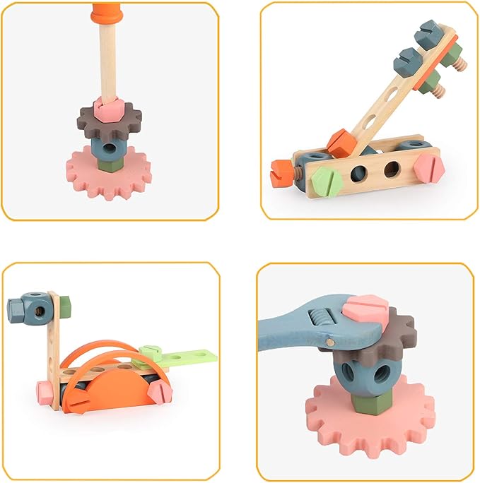 Wooden Tool Toy Toolbox Toddler Educational Construction Kids Toys Play Accessories Set Creative Gift for 3 Year Olds and Up Boys Girls