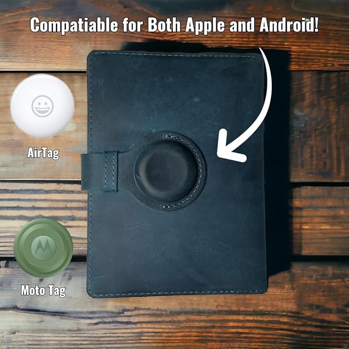 Genuine Leather AirTag and Moto Tag Passport Holder and Wallet for Men and Women RFID Blocking for Secure Traveling and Documentation Organizer (Blue)