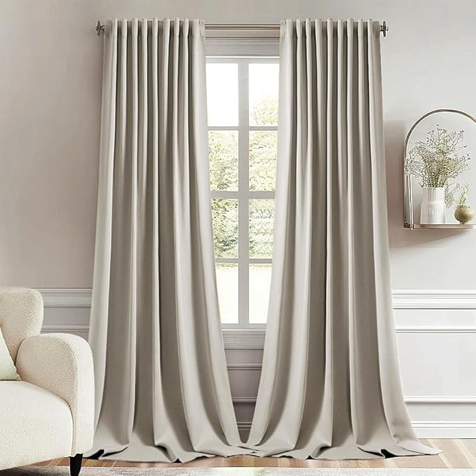 MIULEE Stone Back Tab Blackout Curtains 72 Inches Long 2 Panels Set for Living Room Bedroom Privacy, Rod Pocket/Pinch Pleat Thermal Insulated Room Darkening Pleated Light Blocking Drapes