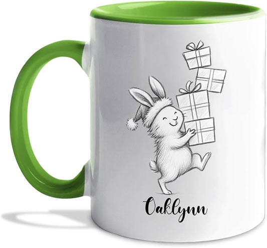 Rabbit Animal Coffee Cup Gift For Men Women Kids Children, Personalized Rabbit Lover Accent Teacup, Cute Rabbits White Coffee Mug 11 Oz 15 Oz, Custom Name Animal Rabbits Travel Mug Gift For Birthday