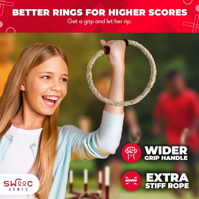 SWOOC Games - Rustic Ring Toss Game (All Weather) - Easy Setup & Extra Games Included - Ring Toss Game for Adults - Outdoor Acitivities for Adults - Yard Toys for Kids - Backyard Fun - Outdoor Party