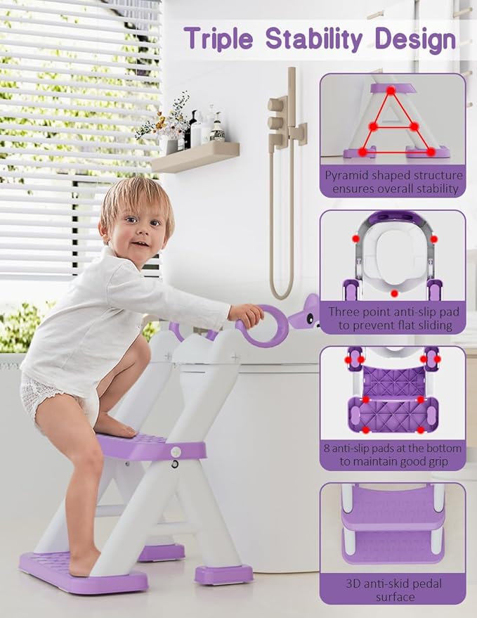 Potty Training Seat, Toddler Toilet Seat With Steps, 2 In 1 Toddler Potty Training Toilet With Splash Guard, Anti-Slip Step Stool Soft Mat, Adjust High Potty Seats For Toddlers Kids Boys Girls