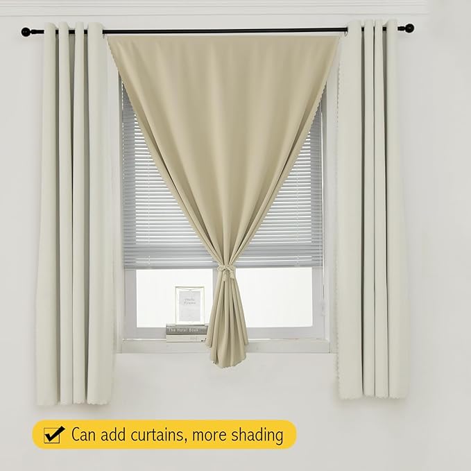 Self Adhesive Portable Blackout Curtains for Bedroom Easy to Install Window Thermal Lnsulated Kitchen Room Darkening Small Window Curtains, Cortinas Para Cuarto, 59"W X 59"L, Beige, 1 Panel
